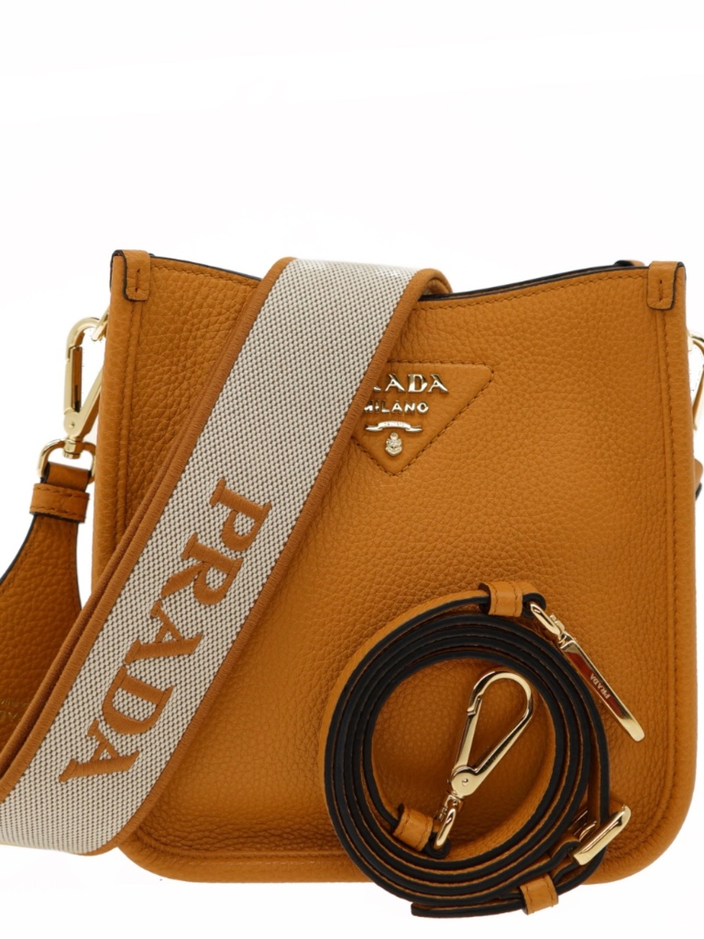 Prada Shoulder Bag Guitar Strap Light Brown Leather Small 1BH191 New - Picture 3 of 8